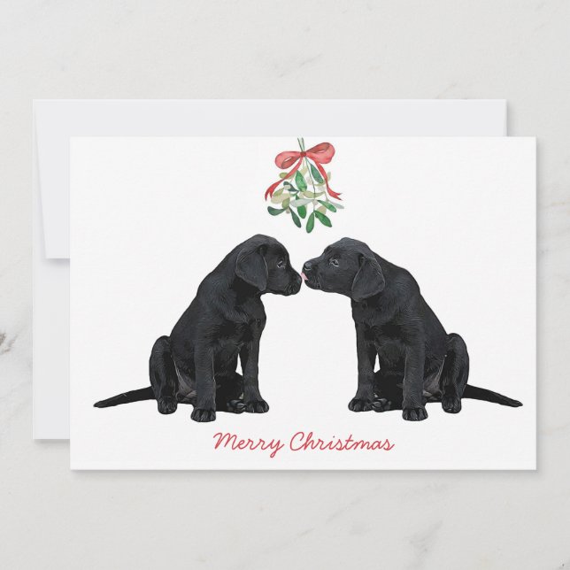 Black Labrador Mistletoe Cute Dog Puppy Holiday Card (Front)