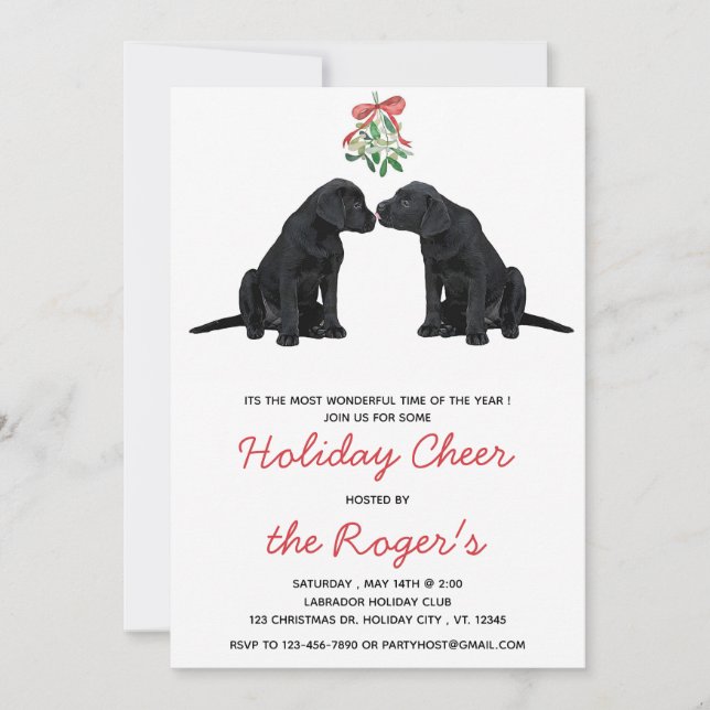 Black Labrador Mistletoe Cute Dog Puppy Invitation (Front)