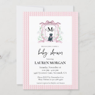 Black Labrador Monogram Pink Baby Shower Invitation