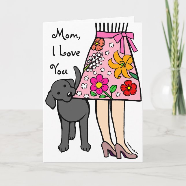 Black Labrador & Mum's Skirt Cartoon Card (Front)