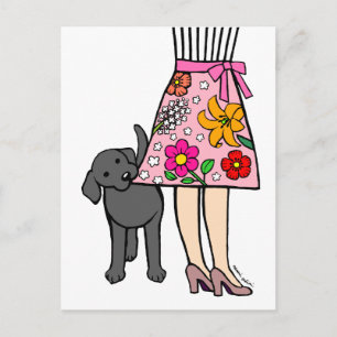 Black Labrador & Mum's Skirt Cartoon Postcard