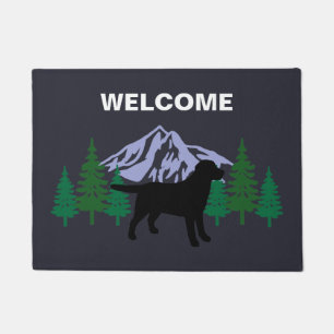 Black Labrador Outline Evergreen Trees Doormat