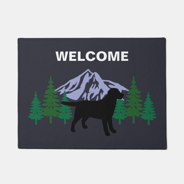 Black Labrador Outline Evergreen Trees Doormat (Front)