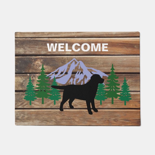 Black Labrador Outline Evergreen Trees Doormat (Front)