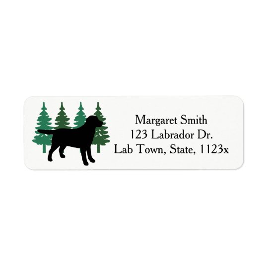 Black Labrador Outline Evergreen Trees Four Return Address Label