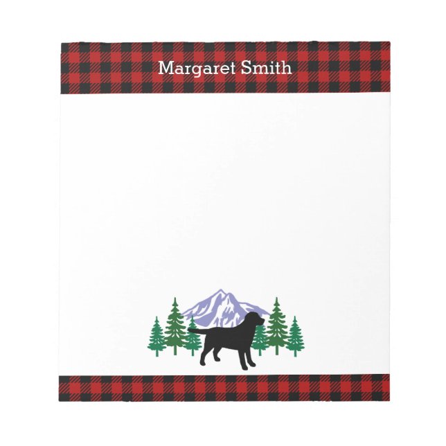 Black Labrador Outline Evergreen Trees Notepad (Front)