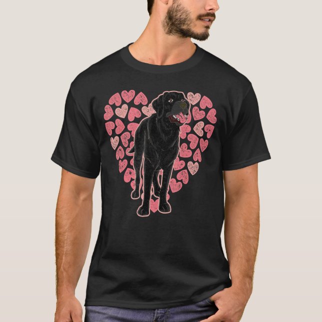 Black Labrador Owner Animal Pet Hearts Dog  Black  T-Shirt (Front)