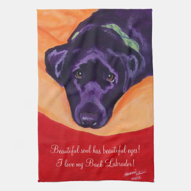 Black Labrador Painting Tea Towel (Vertical)