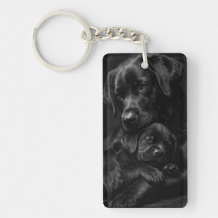 Black Labrador, parent and child, Hug of love Key Ring