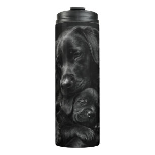 Black Labrador, parent and child, Hug of love Thermal Tumbler