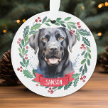 Black Labrador Personalized Cute Christmas Dog Ornament<br><div class="desc">Introducing our charming personalized holiday ornament featuring an adorable Black Labrador dog! This cute little canine is sure to bring a smile to your face. The Black Labrador Retriever is known for its playful and affectionate personality, making it a beloved pet for many families. The ornament is beautifully designed with...</div>