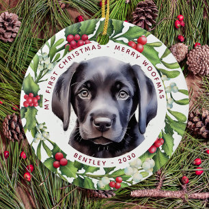 Black Labrador Personalized Puppy Dog Christmas Ceramic Tree Decoration