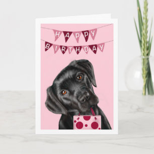 Black Labrador Pink Birthday Greeting Card