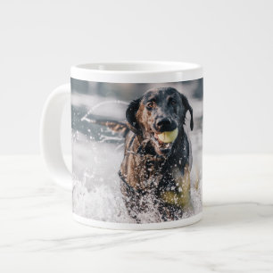 Black Labrador Plays Fetch In Water Large Coffee Mug