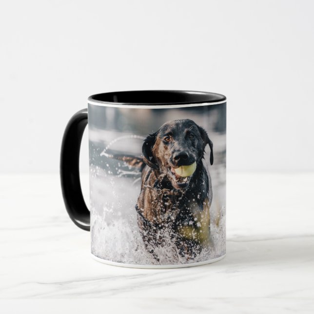 Black Labrador Plays Fetch In Water Mug (Front Left)