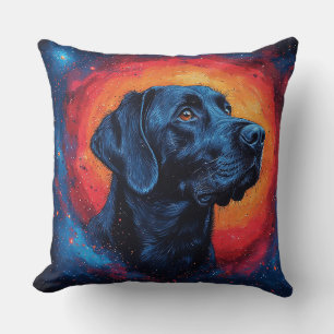 Black Labrador Portrait in a Cosmic Space Cushion