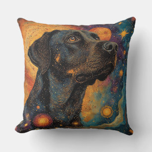 Black Labrador Portrait in a Cosmic Space Cushion