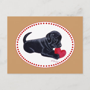 Black Labrador Puppy and Heart Postcard