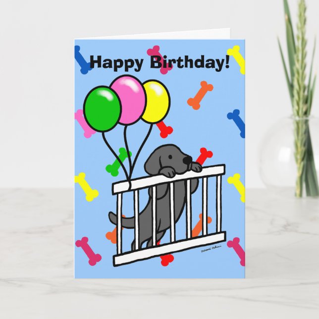 Black Labrador Puppy Cartoon Card (Front)