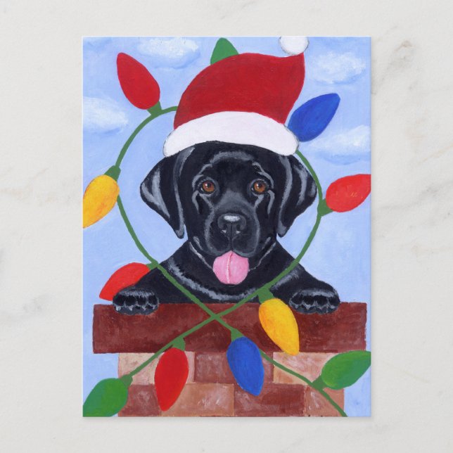 Black Labrador Puppy Christmas Holiday Postcard (Front)