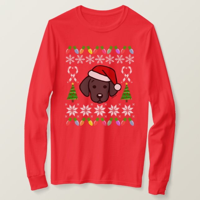 Black Labrador Puppy Christmas Pattern T-Shirt (Design Front)