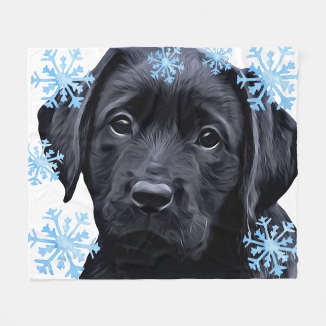 Black Labrador Puppy Dog Merry Christmas Fleece Blanket (Front (Horizontal))