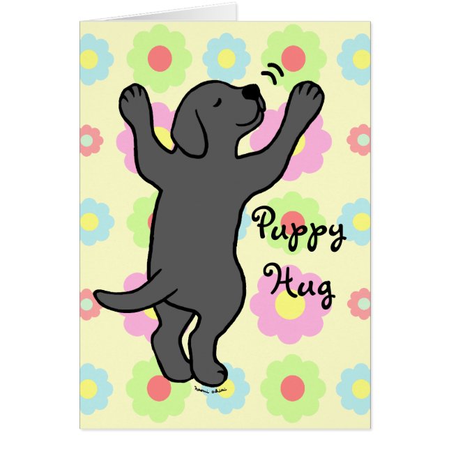 Black Labrador Puppy Hug Cartoon Floral (Front)