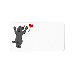 Black Labrador Puppy Hug Cartoon Heart Label