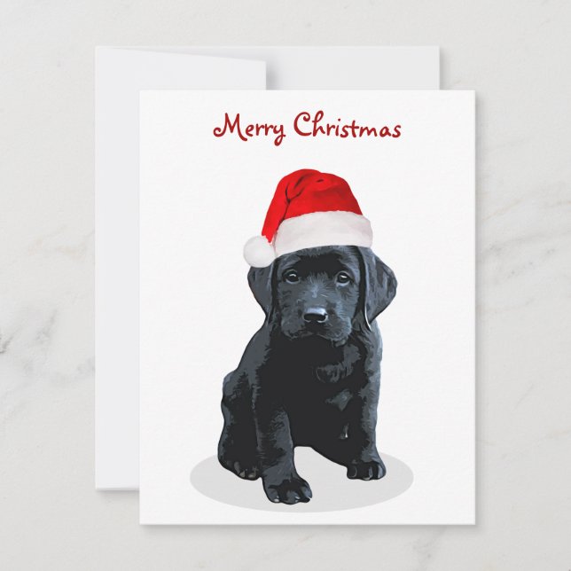 Black Labrador Puppy  Merry Christmas Santa Dog Holiday Card (Front)