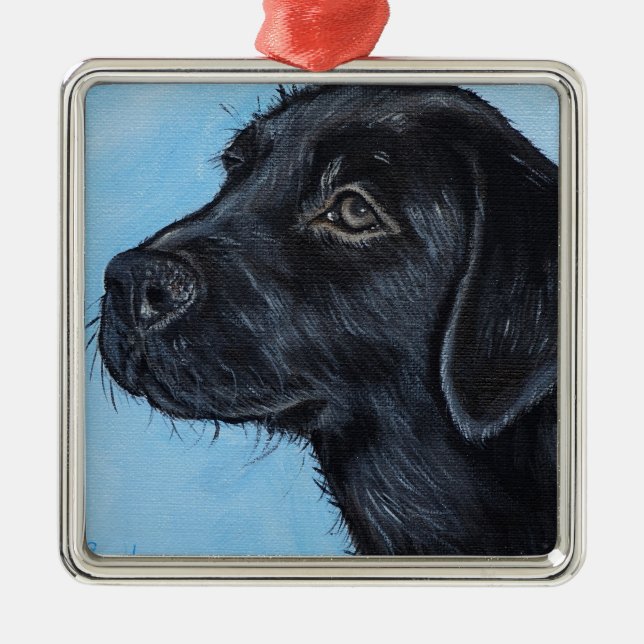 Black Labrador Puppy Painting Metal Tree Decoration (Front)