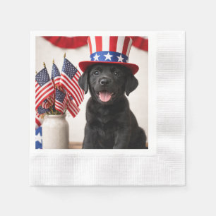 Black Labrador Puppy Patriotic Paper Napkins  