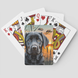 Black Labrador Puppy Playing Cards