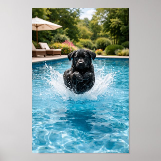 black Labrador  Puppy Plunge  Poster (Front)