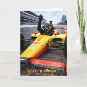 Black Labrador Puppy Racing Indy Car Birthday  Card