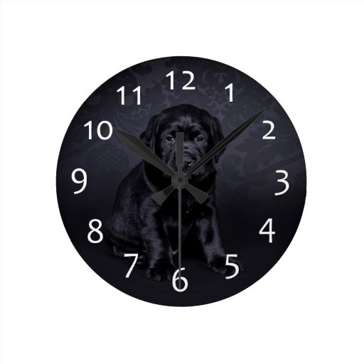 Image of Black Labrador puppy Round Clock