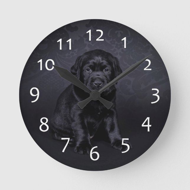 Black Labrador puppy Round Clock (Front)