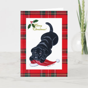 Black Labrador Puppy & Santa Hat Christmas Holiday Card