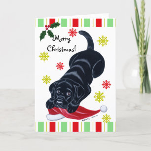 Black Labrador Puppy & Santa Hat Christmas Holiday Card