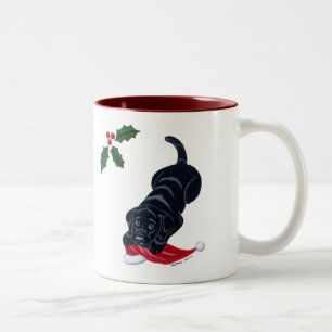 Black Labrador Puppy & Santa Hat Christmas Two-Tone Coffee Mug