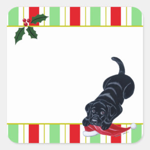 Black Labrador Puppy & Santa Hat Gift Label