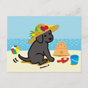 Black Labrador Puppy Straw Hat Cartoon Postcard