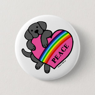 Black Labrador Rainbow Heart 6 Cm Round Badge