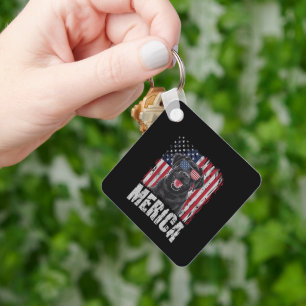 Black Labrador Retriever 4th Of July Merica USA Fl Key Ring