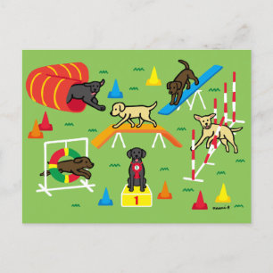 Black Labrador Retriever Agility Cartoon Postcard