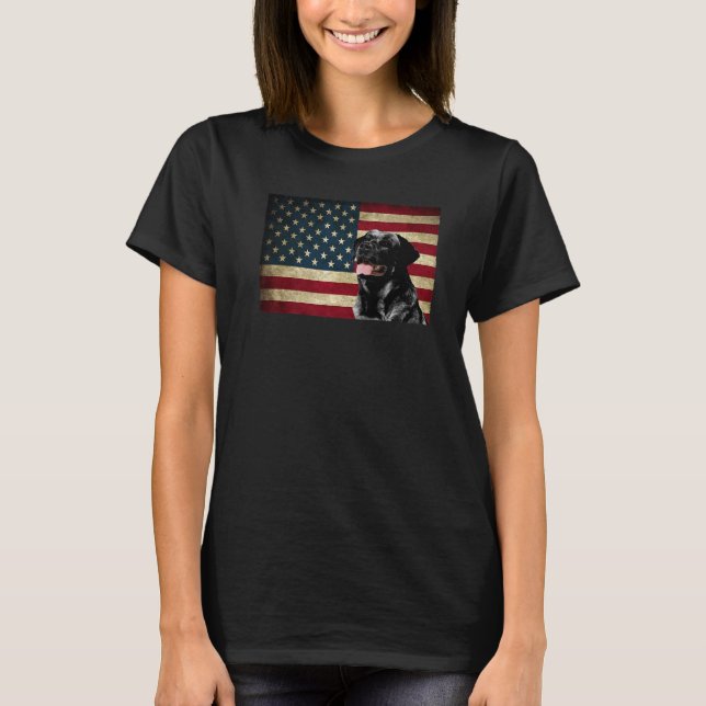 Black Labrador retriever American Flag labra Anima T-Shirt (Front)