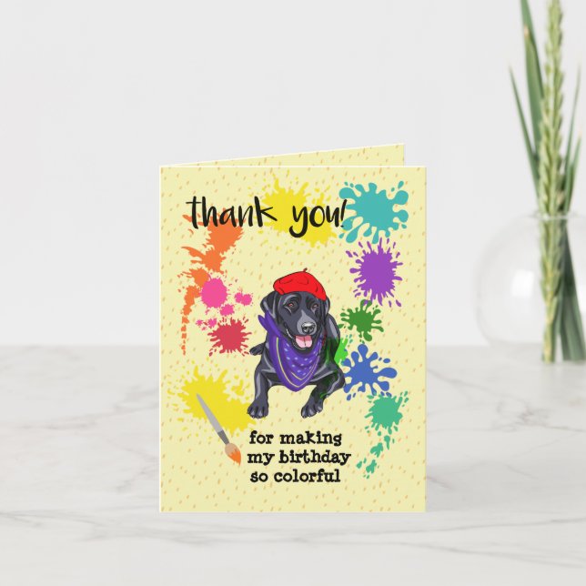 Black Labrador Retriever Art Birthday Party      Thank You Card (Front)