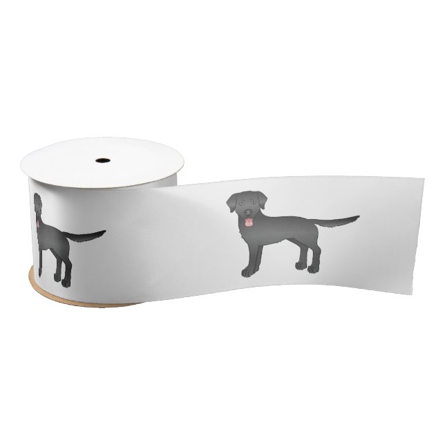 Black Labrador Retriever Cartoon Dog Illustration Satin Ribbon (Spool)
