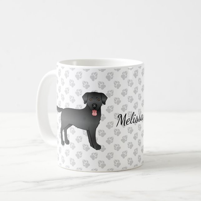 Black Labrador Retriever Cartoon Dog & Name Coffee Mug (Front Left)