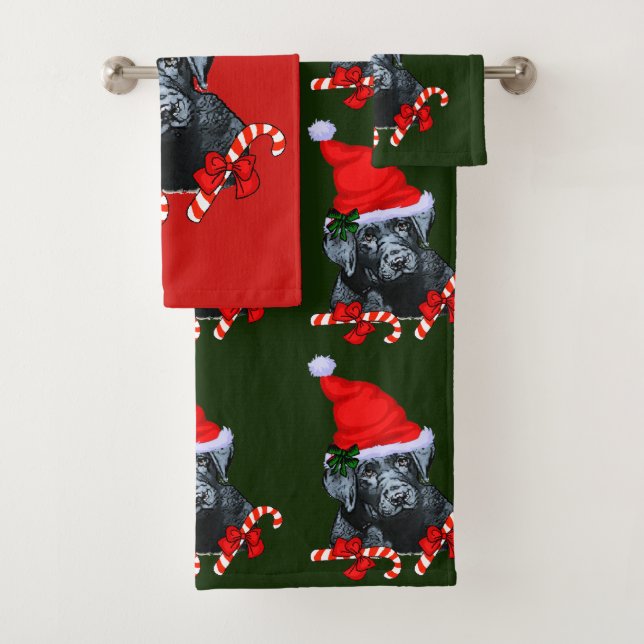 Black Labrador Retriever Christmas Bath Towel Set (Insitu)