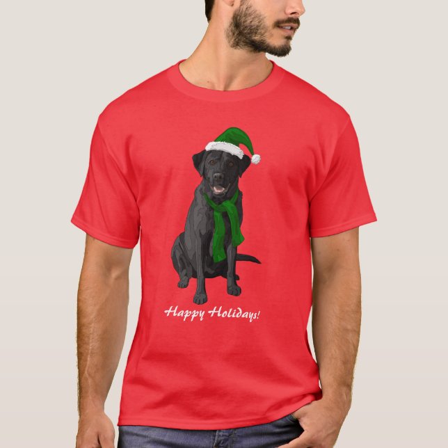 Black Labrador Retriever Christmas Dog T-Shirt (Front)